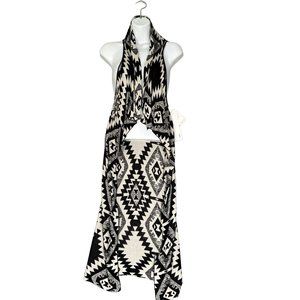 Lapis Boho Aztec Midi Sweater Women’s Black/Tan Accordion Pleat Sz Sm, NWT $110